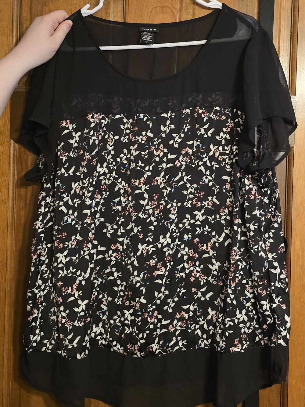 torrid Black Floral Chiffon-Overlay Blouse